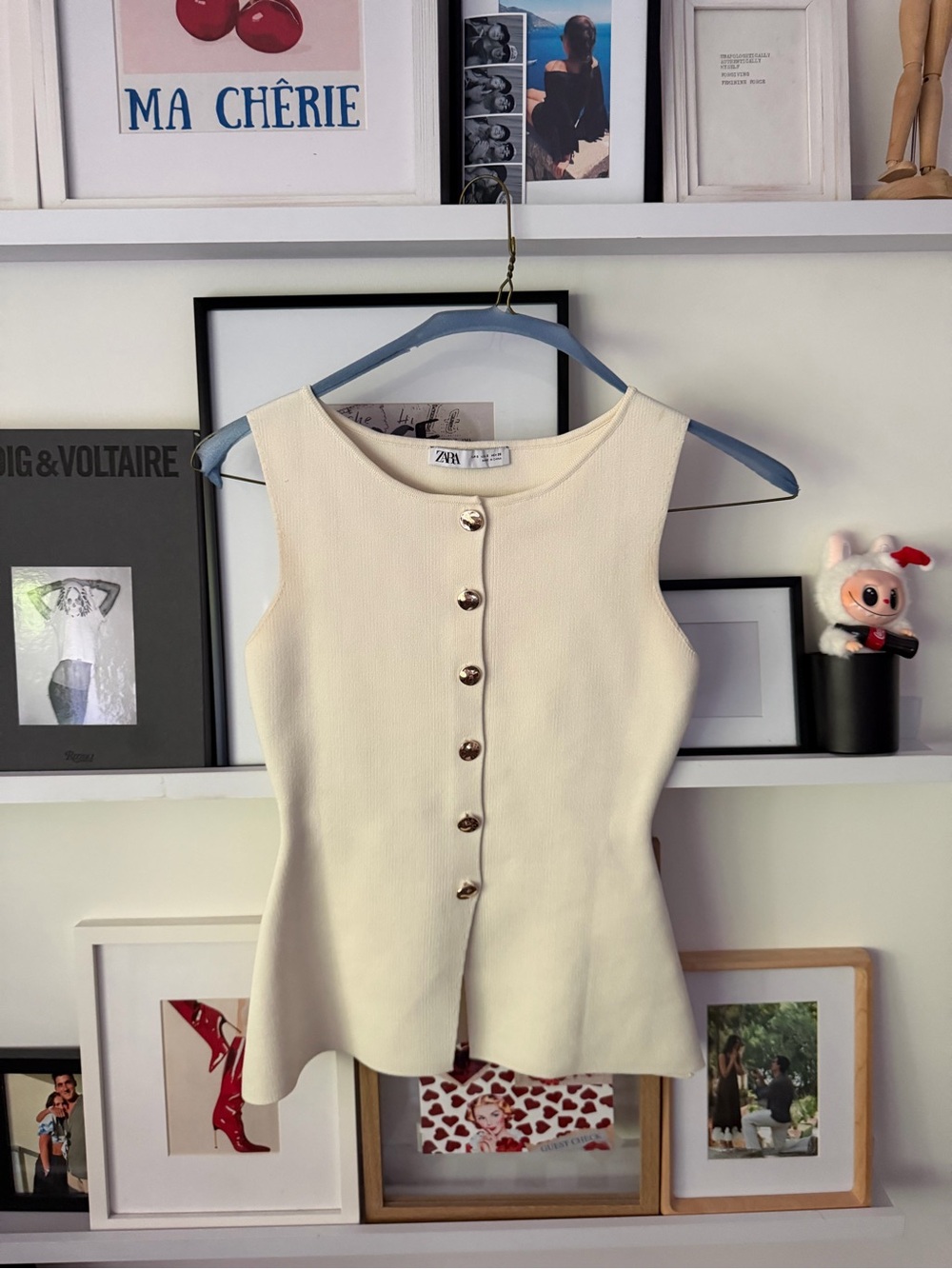 Zara Cream Sleeveless Button-Front Knit Tank